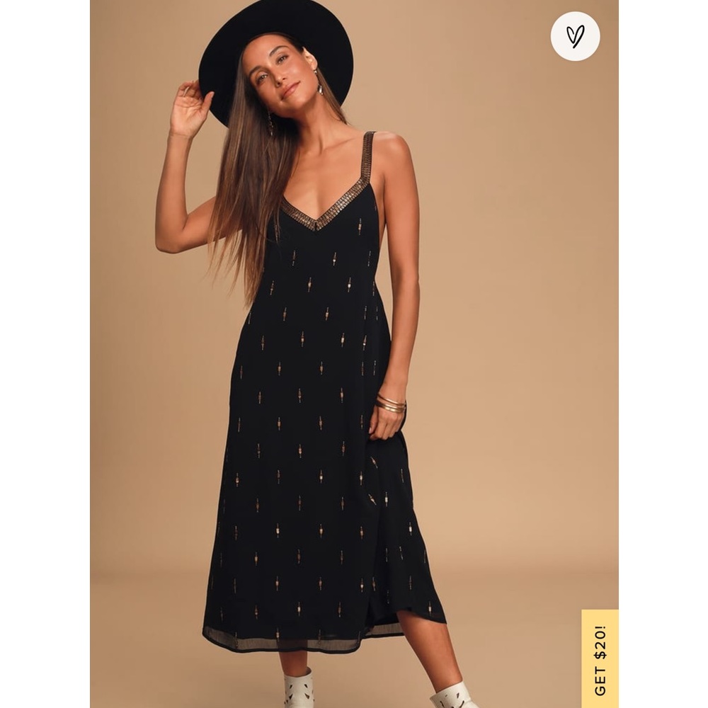 Lulus, Black backless midi dress, gold sequin